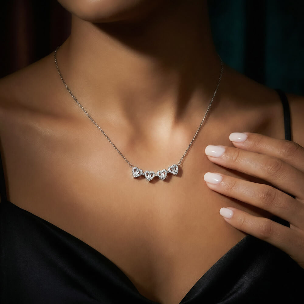 Mother's Day Magnetic Heart Necklace 2-in-1 Four Leaf Clover Silver CZ Women Gift Her