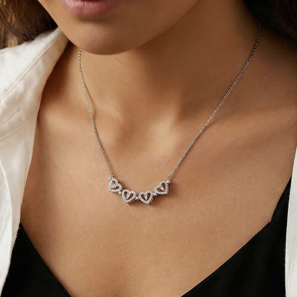 Mother's Day Magnetic Heart Necklace 2-in-1 Four Leaf Clover Silver CZ Women Gift Her