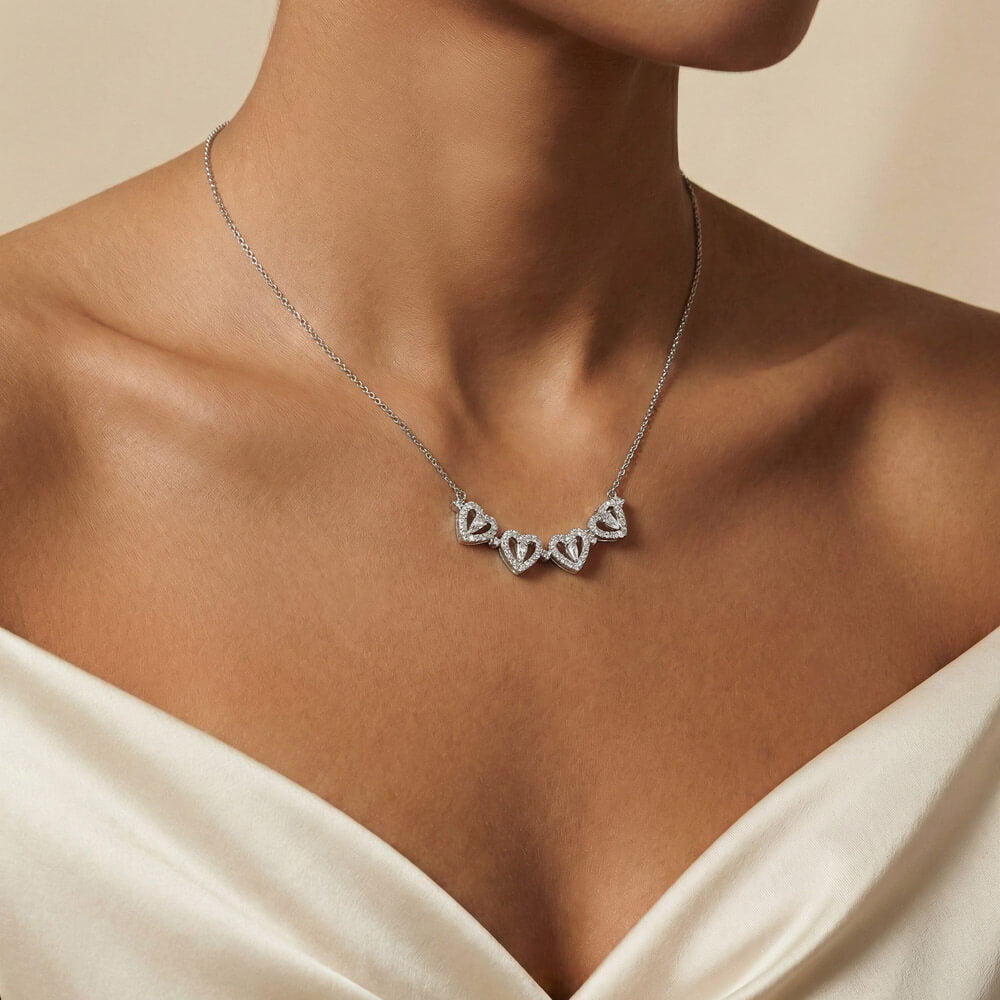 2-in-1 Magnetic Hearts Necklace Opens to Four Leaf Clover CZ Silver Women Mother's Day Gift