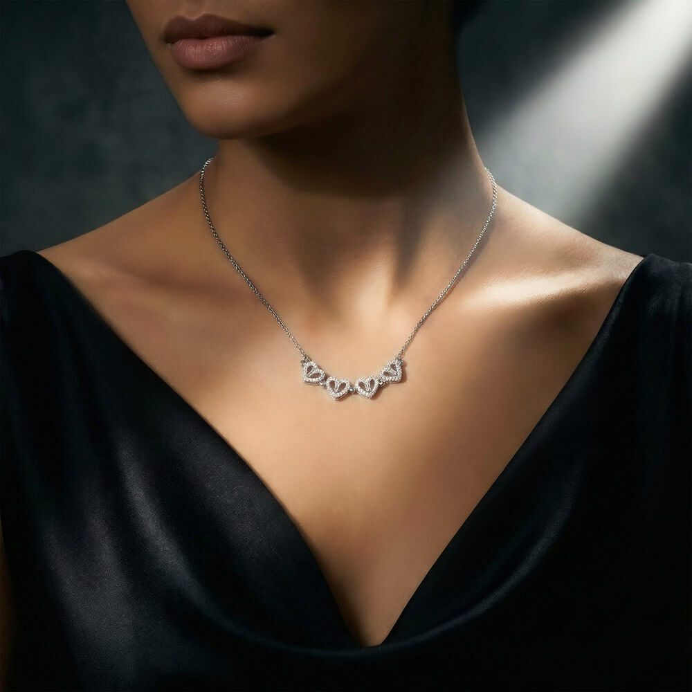 2-in-1 Magnetic Hearts Necklace Opens to Four Leaf Clover CZ Silver Women Mother's Day Gift