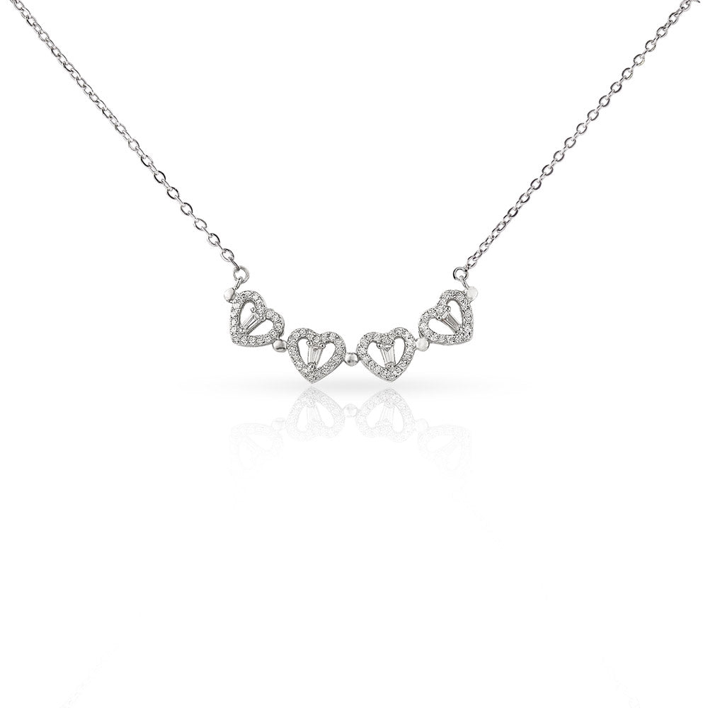 2-in-1 Magnetic Hearts Necklace Opens to Four Leaf Clover CZ Silver Women Mother's Day Gift