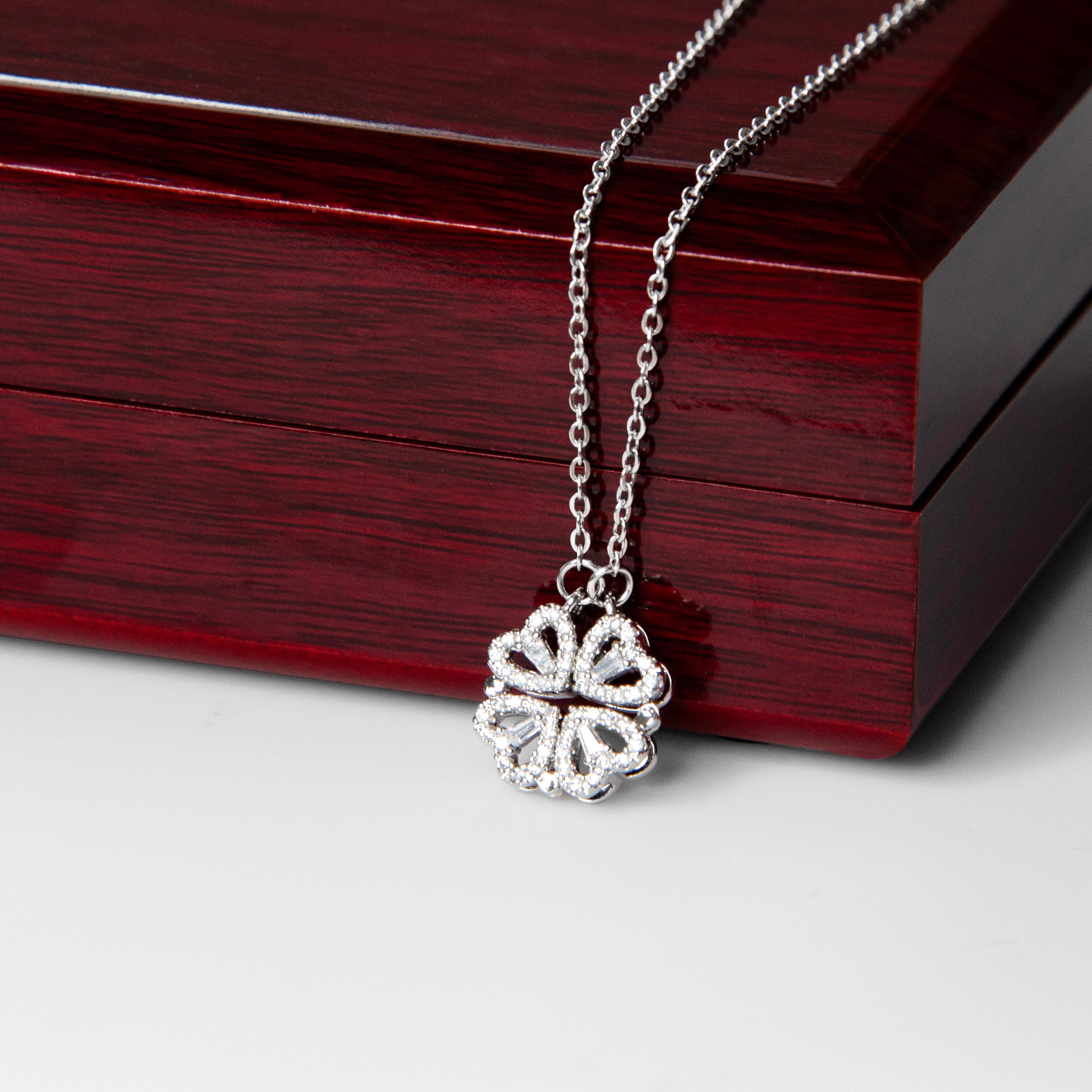 2-in-1 Magnetic Hearts Necklace Opens to Four Leaf Clover CZ Silver Women Mother's Day Gift