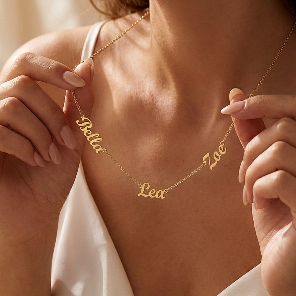 Custom 3 Name Necklace for Mom Personalized Children's Names Script Silver Mother's Day Gift