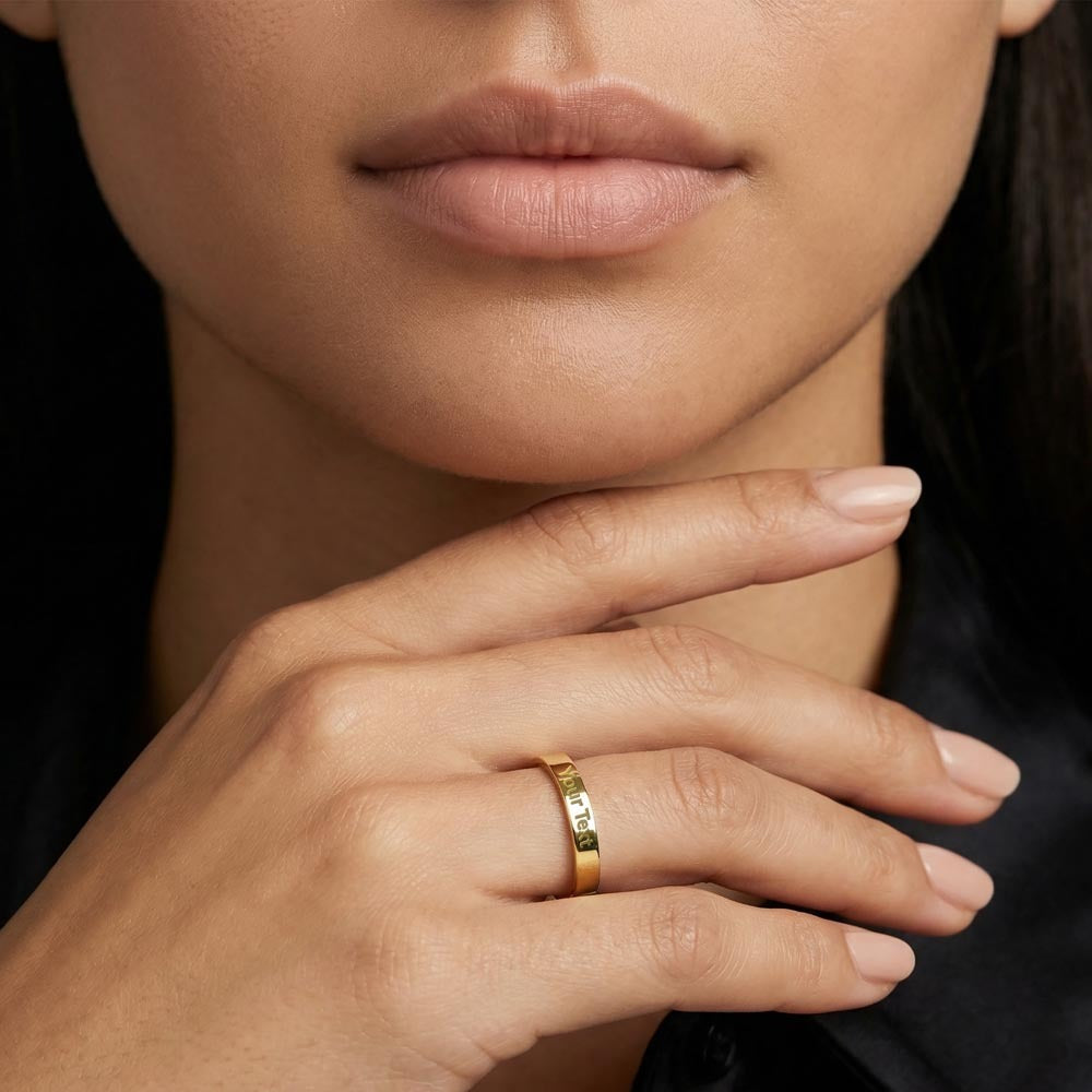Mother's Day Gift Personalized Engraved Ring 18K Yellow Gold Finish Women Stainless Steel Band