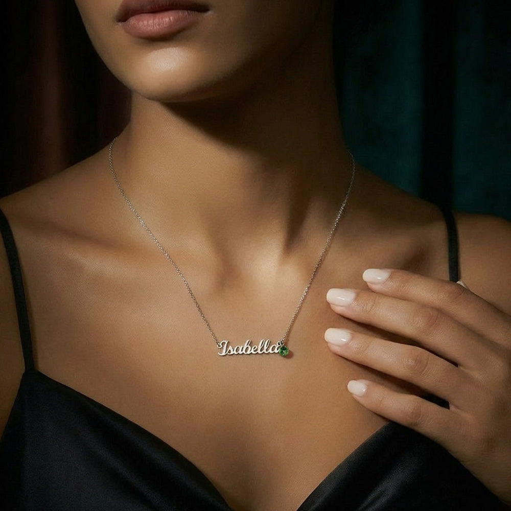 Personalized Name & Birthstone Necklace Custom Script Silver Chain Mother's Day Gift for Mom