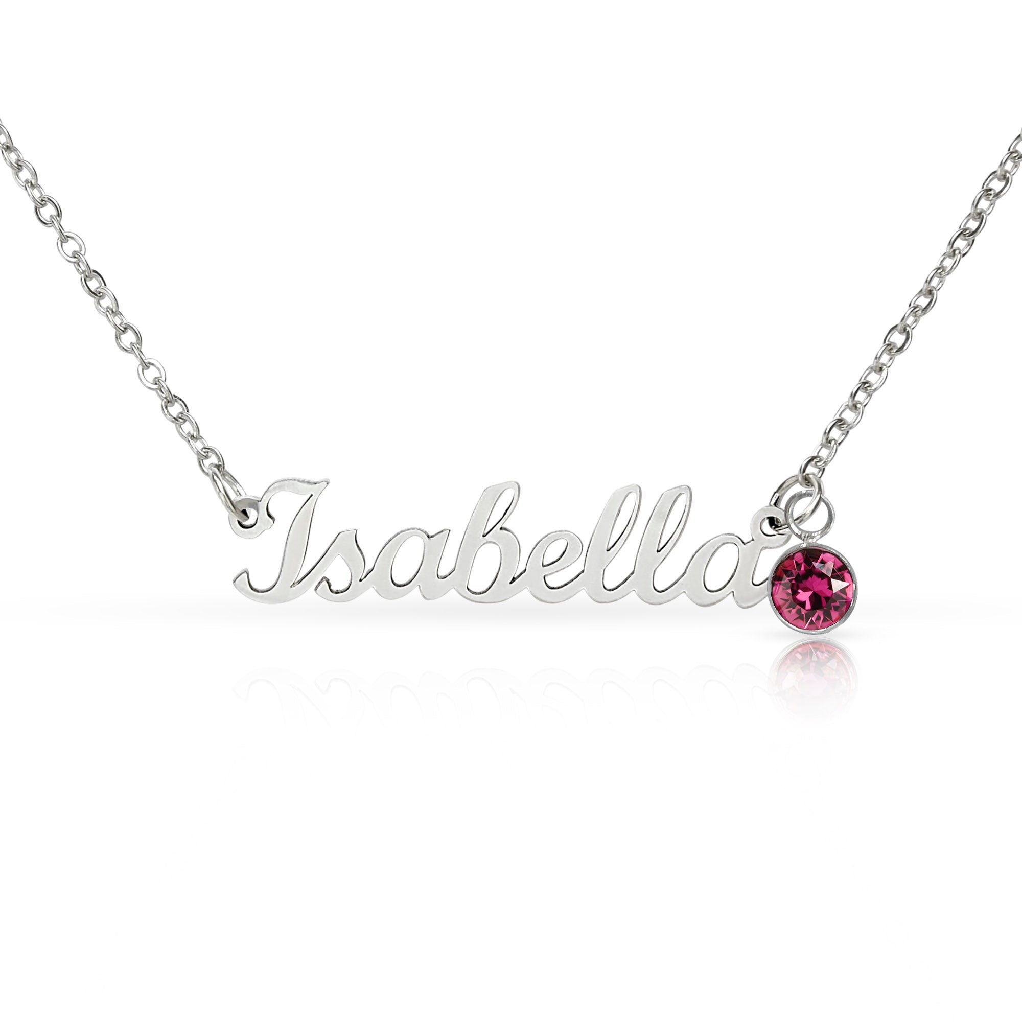 Personalized Name & Birthstone Necklace Custom Script Silver Chain Mother's Day Gift for Mom