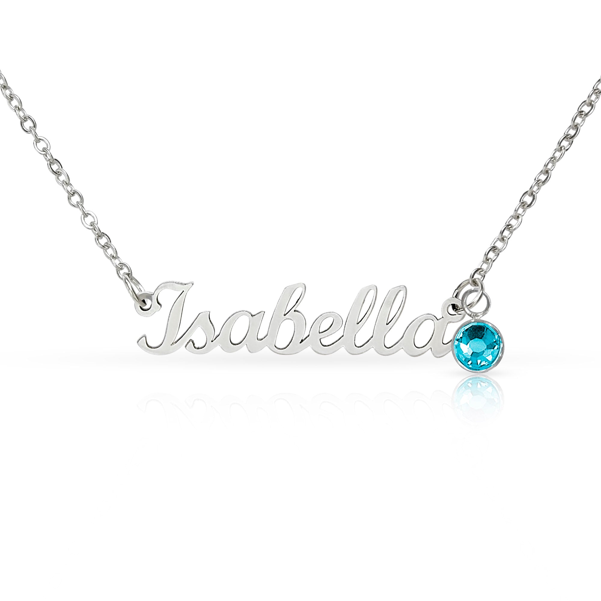 Personalized Name & Birthstone Necklace Custom Script Silver Chain Mother's Day Gift for Mom