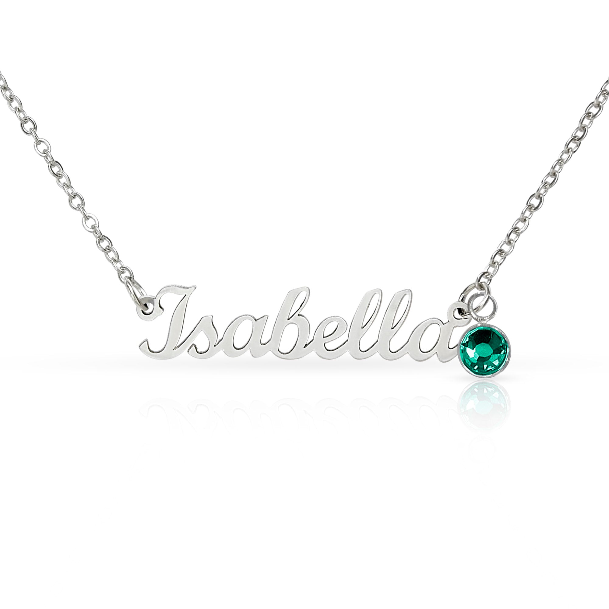 Personalized Name & Birthstone Necklace Custom Script Silver Chain Mother's Day Gift for Mom