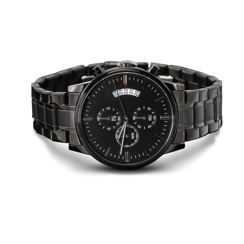 Custom Message Engraved Men's Black Chronograph Watch Personalized Gift Husband Dad Boyfriend Him