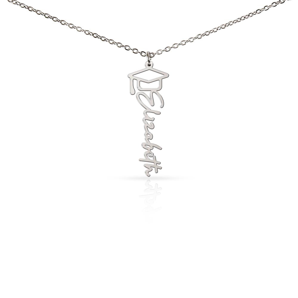Personalized Graduation Cap Name Necklace Custom Vertical Script Silver Women Class 2026 Gift