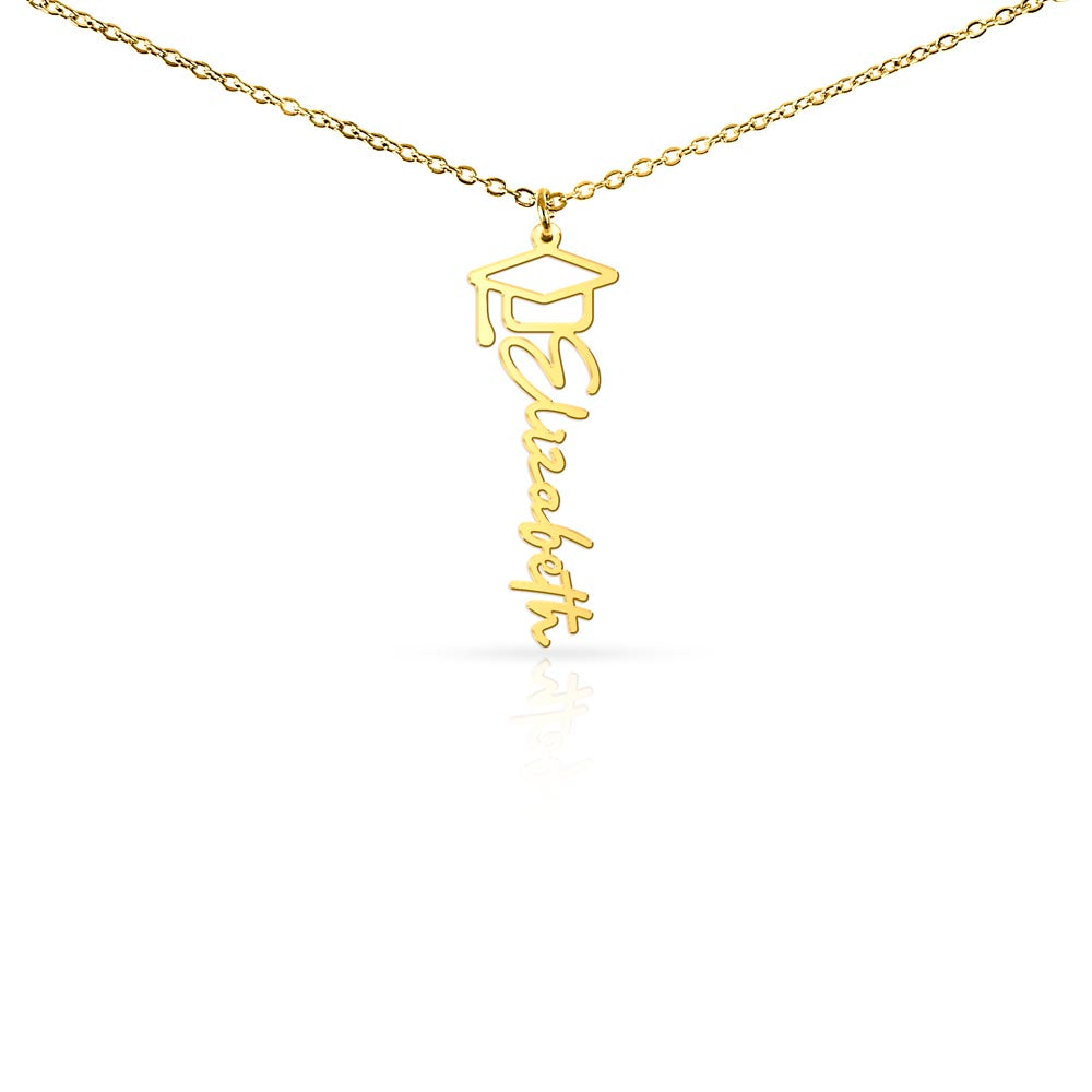 Personalized Graduation Cap Name Necklace Custom Vertical Script Silver Women Class 2026 Gift