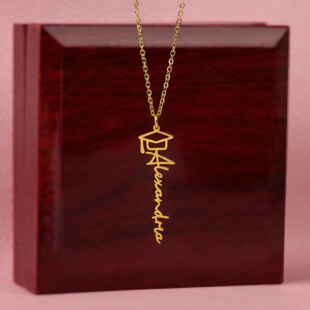 Personalized Graduation Cap Name Necklace Custom Vertical Script Silver Women Class 2026 Gift